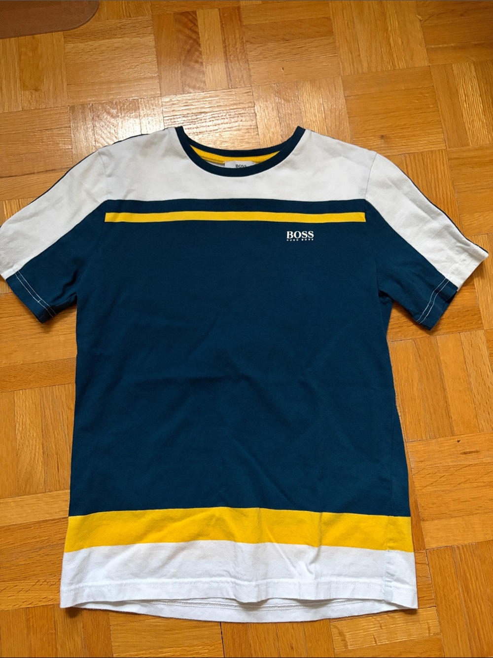 Boss Navy, White & Yellow Colorblock Short Sleeve Crew Tee